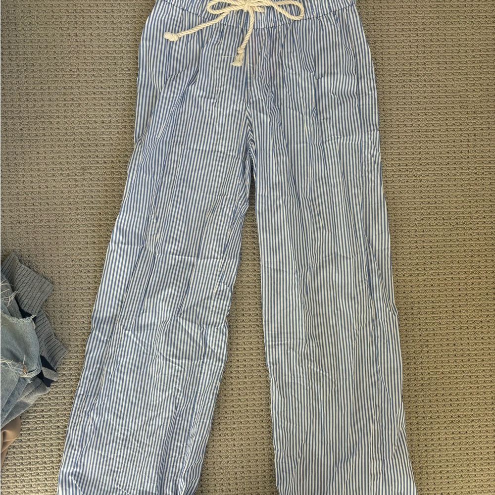Edikted Blue and White Striped Track Pants